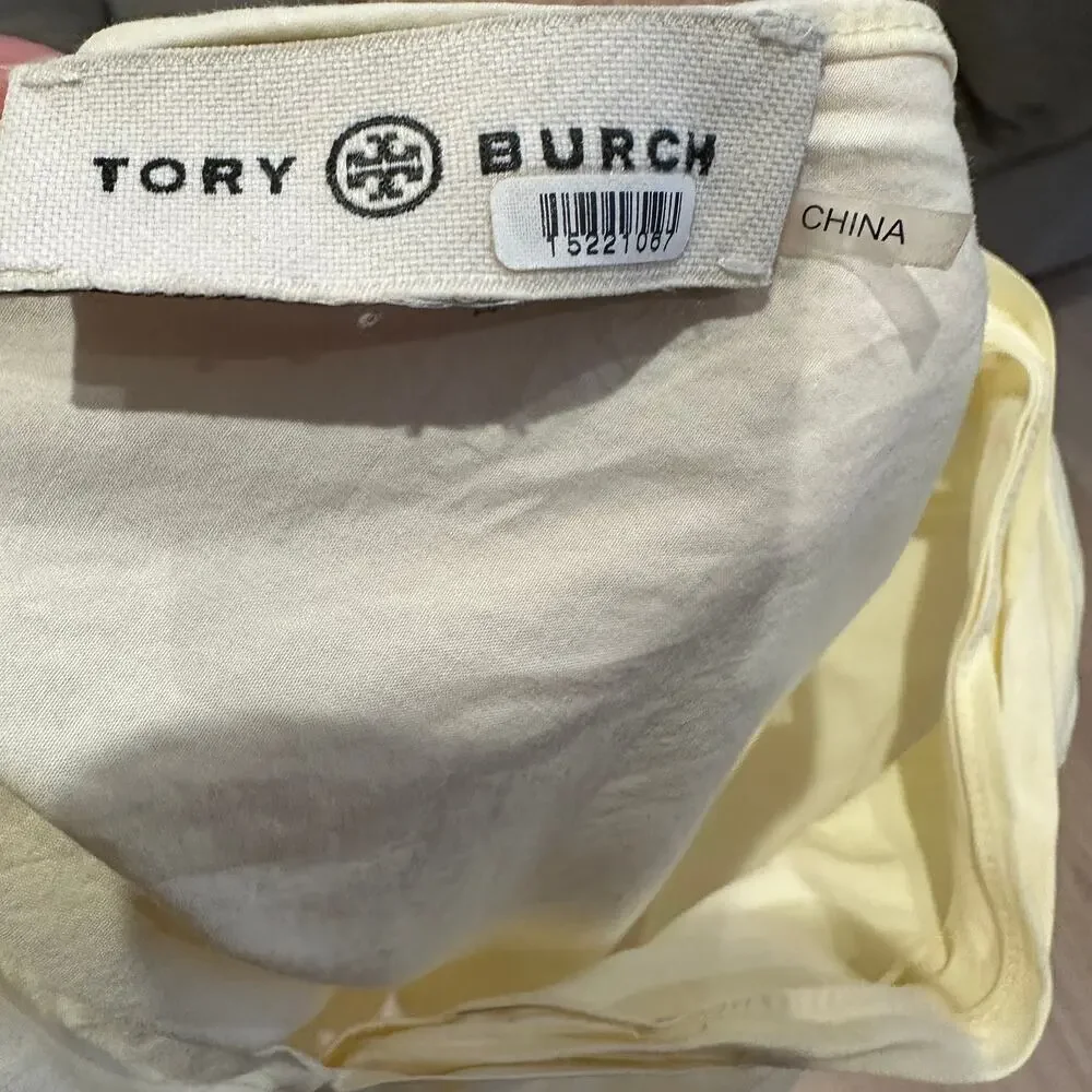 Tori Burch Butter Yellow Ruched Top SIZE 8 Boxy Poplin Cotton Designer $348